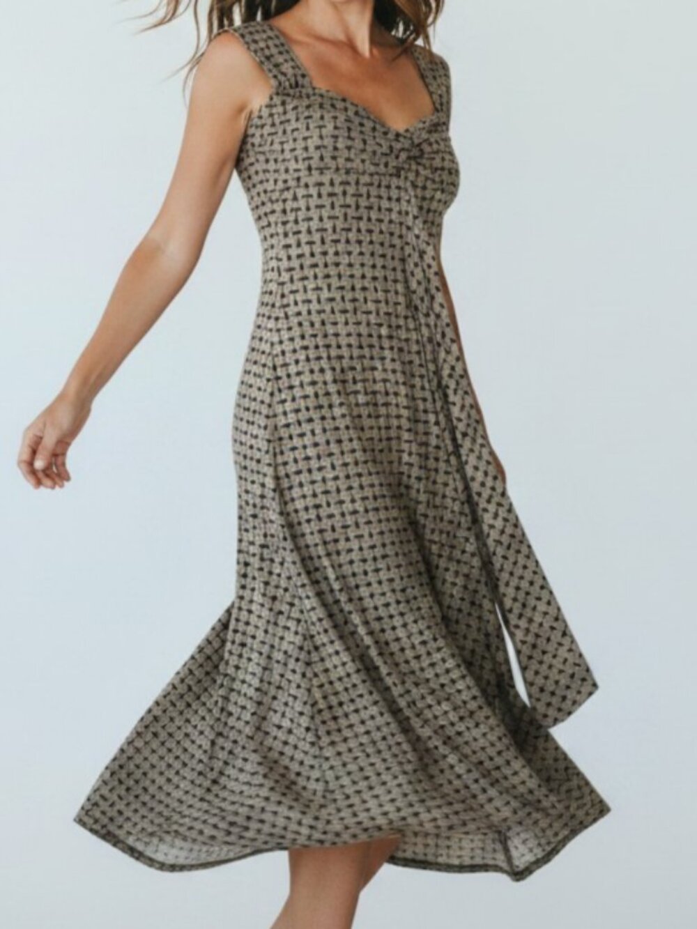 Michael Kors Dress Geometric Print Sleeveless Midi Womens Medium Beige Square